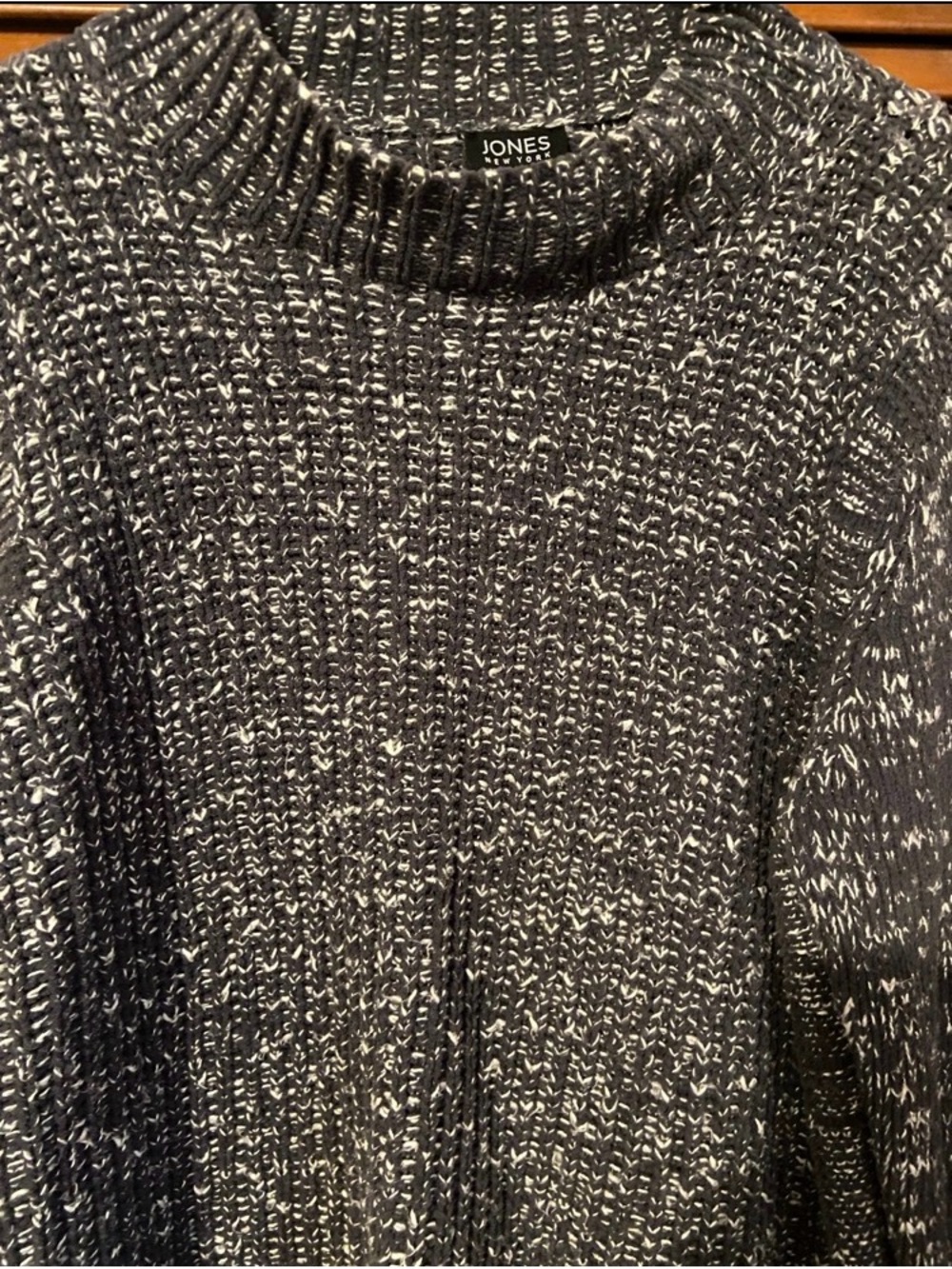 Jones New York Black & White Marled Cowl Neck Sweater